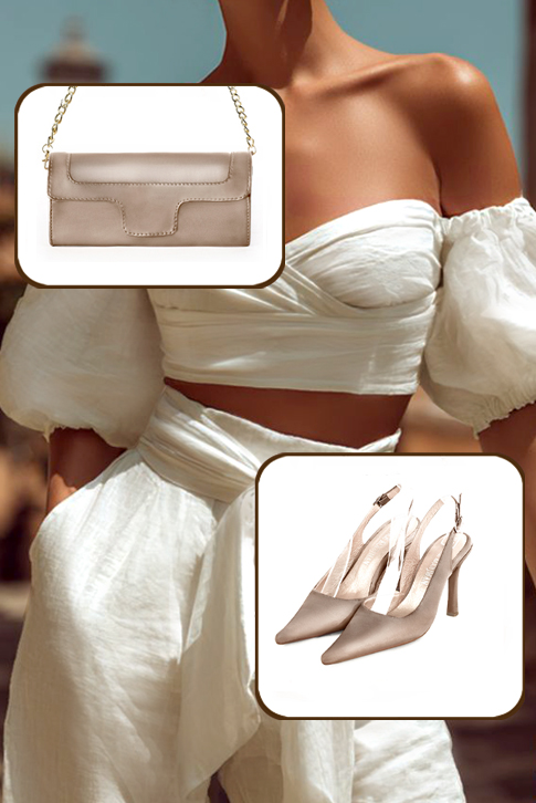 Dress slingback heels in tan beige leather with high slim heels and pointed toe - Worn view